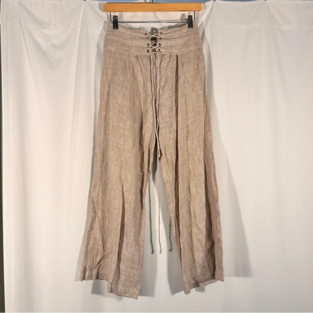 Reformation Early 2000s Lace Up Linen Wide Leg Pants